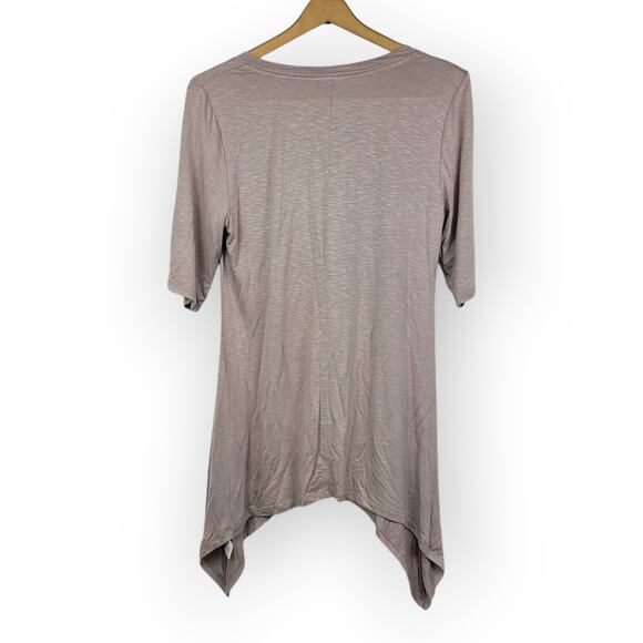 LOGO by Lori Goldstein SharkBite Hem V-Neck Top Small Lagom Art Teacher Chic - Picture 2 of 7